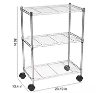 Heavy Duty 3-Shelf Shelving with Wheels, Adjustable Storage Units, Steel Organizer Wire Rack