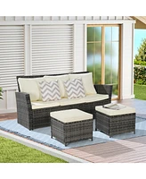 3-Piece Wicker Patio Set, Sofa, Ottomans