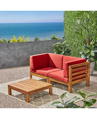 Acacia Wood Outdoor Loveseat Set with Coffee Table