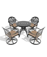 5-Pc Cast Aluminum Dining Set, 4 Swivel Chairs, 31,5" Round Table