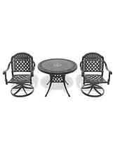 3-pc Cast Aluminum Dining Set, 2 Swivel Chairs & 35" Round Table