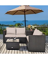 Gymax 8PCS Cushioned Rattan Patio Conversation Set w/ Coffee Table Side Table