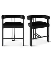 Set of 2 Velvet Counter Stools, Modern Bar Stools with Curved Back, Metal Legs & Upholstered Seat-Maison Boucle