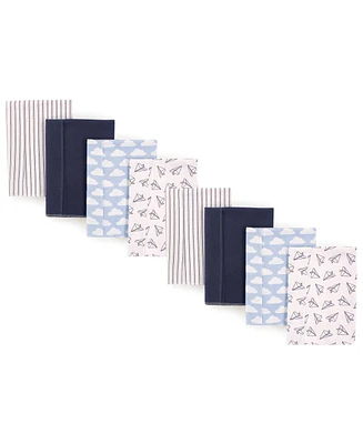Hudson Baby Boys and Girls Cotton Poly Flannel Burp Cloths 8-Pack, Paper Airplane, One Size