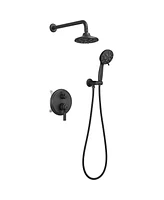 Single-Handle 1-Spray Round Rain Shower Faucet Combo Set with Dual Function Pressure Balance Valve in Matte Black