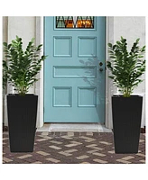 22,6" Black Faux Rattan Square Planter (2-Pack)