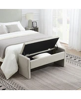 Upholstered End Bench with Storage, Vanity Stool, Light Grey Linen