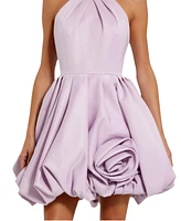Mac Duggal Women's Satin High Neck Sleeveless Bubble Hem Mini Dress