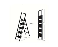 5-step ladder folding step stool, 5-step ladder with anti slip wide pedals, lightweight and easy to carry handle folding ladder, multi-purpose steel l