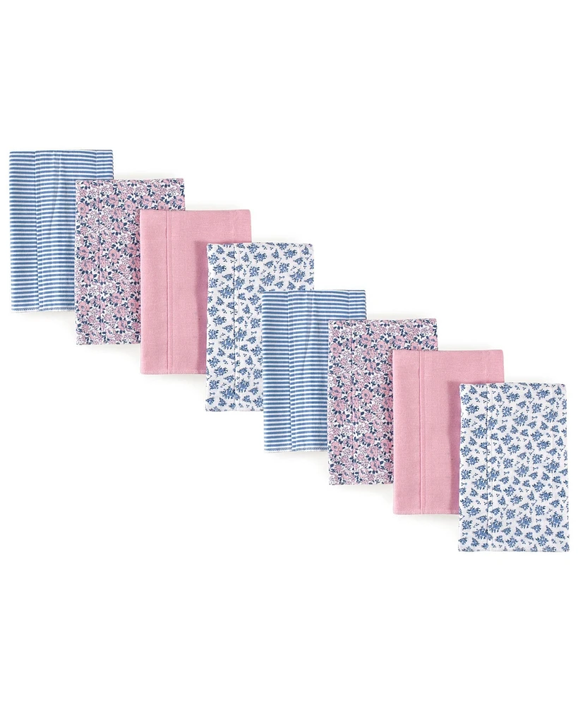 Hudson Baby Boys and Girls Cotton Poly Flannel Burp Cloths 8-Pack Set, Classic Floral, One Size