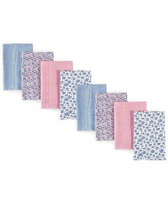 Hudson Baby Boys and Girls Cotton Poly Flannel Burp Cloths 8-Pack Set, Classic Floral, One Size