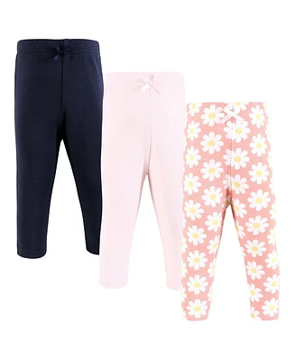 Hudson Baby Girls Cotton Pants and Leggings, White Coral Daisy