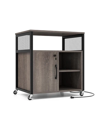 File Cabinet on Wheels with Charging Station and Cable Management Hole