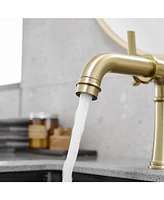 Double Handle Industrial Style Bathroom Faucet Lavatory Mixer Tap Commercial Vanity Brushed Gold