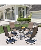 Black 5-Piece Metal Outdoor Patio Dining Set with Square Table with 1.9 in. Umbrella Hole and Swivel Chairs