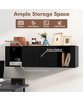 Wall Mounted Floating 2 Door Desk Hutch Storage Shelves