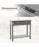 Narrow Console Table with Drawers and Open Storage Shelf