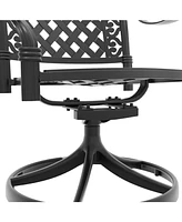 2 Cast Aluminum Swivel Patio Chairs, Black Frame, Random Color Cushions