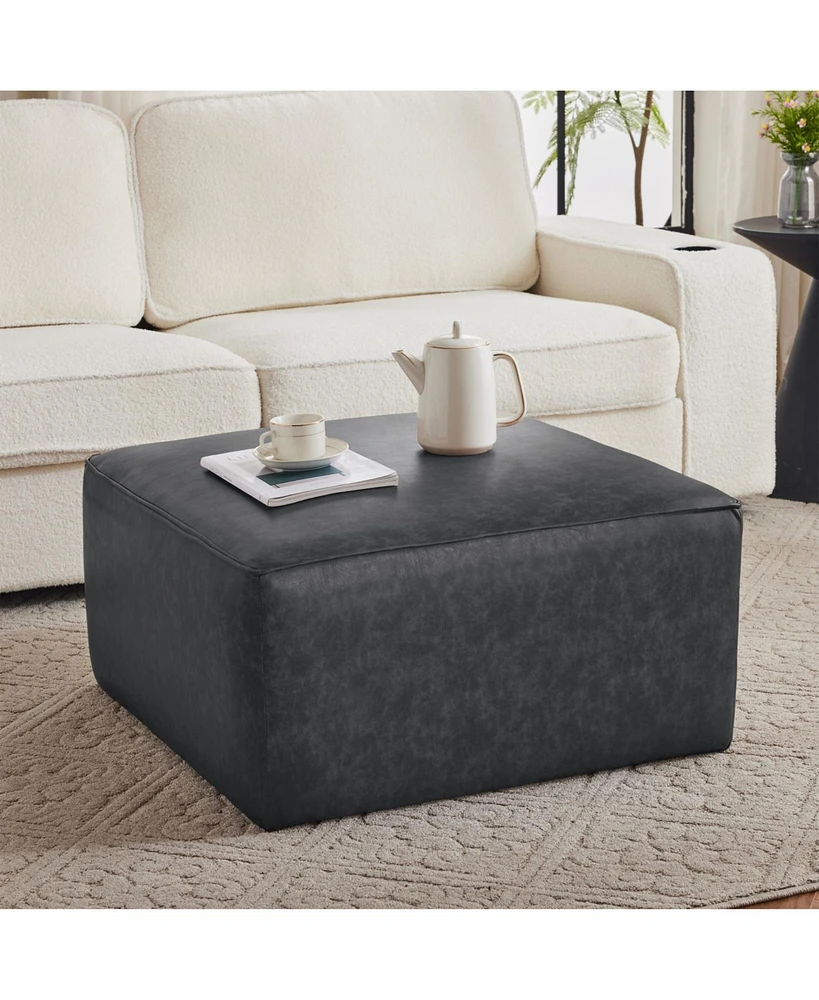 Square Pu Leather Ottoman,Black