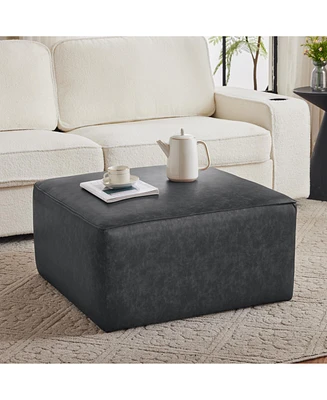 Square Pu Leather Ottoman,Black