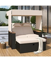 Outdoor rattan daybed, loveseat/lounge set w/ cushions