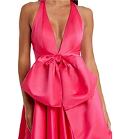 Mac Duggal Women's Sleeveless Deep V Satin Gown With Oversized Bow