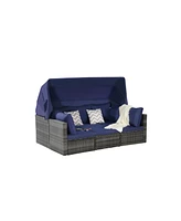 5-Piece Outdoor Wicker Daybed Set with Canopy & Cushions
