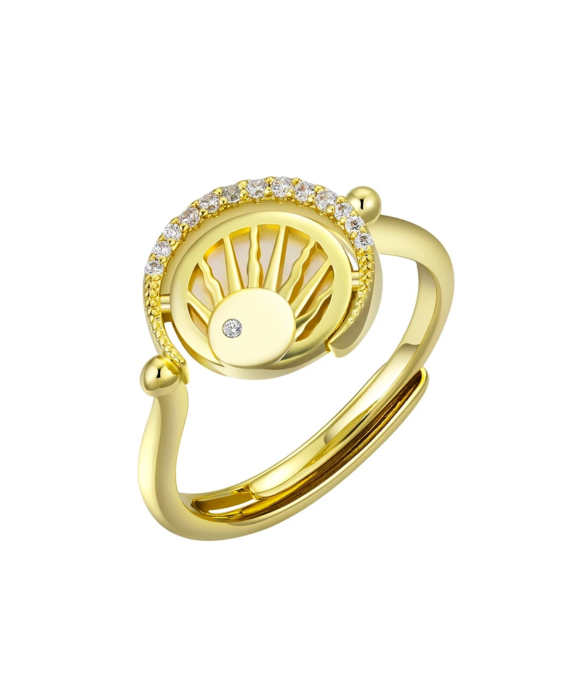 Unwritten Cubic Zirconia and Mother of Pearl Moon Sun Bypass Ring