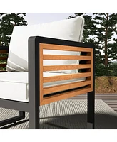 Large 4-pc Outdoor Sofa Set, 5-Person, Metal/Wood Frame, Thick Beige Cushions