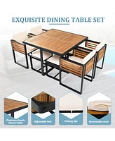 9-pc Acacia Patio Dining Set, Table, 4 Chairs, 4 Ottomans, Cushions