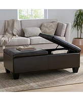 Tufted Leather Storage Ottoman - Dual Opening Tray Top
