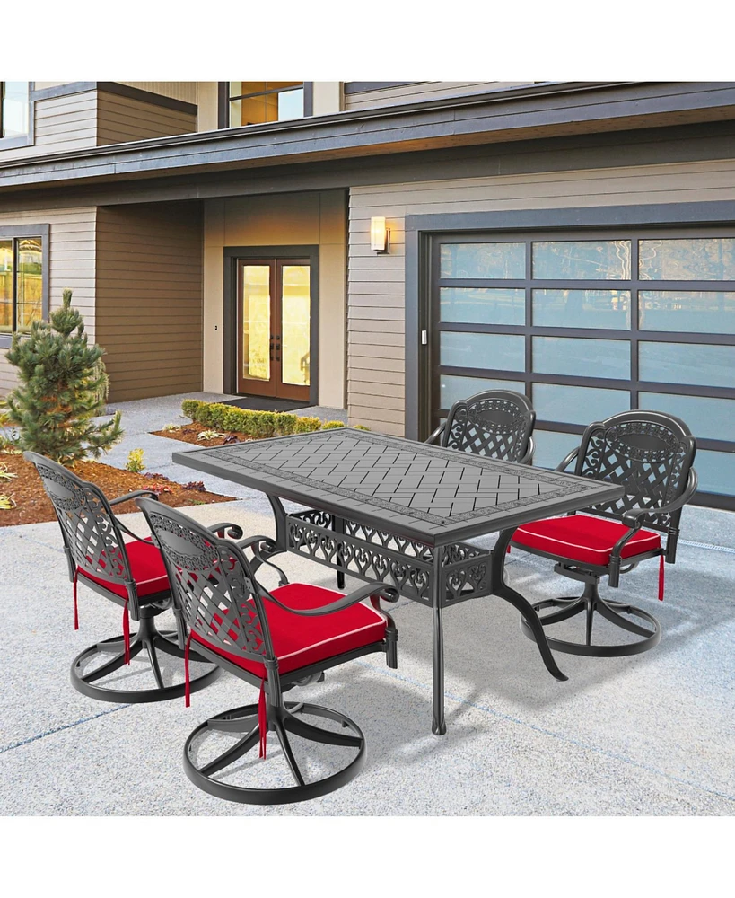 5-Pc Cast Aluminum Dining Set, 4 Swivel Chairs & Rectangular Table, Black Frame
