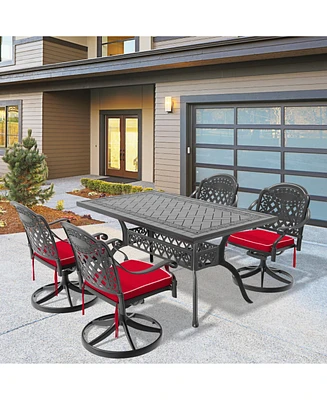 5-Pc Cast Aluminum Dining Set, 4 Swivel Chairs & Rectangular Table, Black Frame