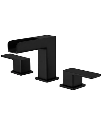8 in. Widespread Double Handle Black Bathroom Faucet Set 3 Holes Vanity Sink With Metal Drain In Matte Black
