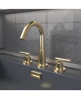 8 in. Widespread 2-Handle Mid-Arc Bathroom Faucet with Valve and cUPC Water Supply Lines Brushed Gold