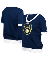 New Era Women's Navy Milwaukee Brewers Game Day Rhinestone V-Neck T-Shirt