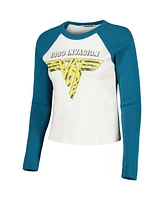 Daydreamer Women's Cream/Teal Van Halen 1980 World Invasion Tour Shrunken Raglan Long Sleeve Crop Top T-Shirt