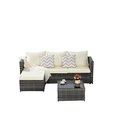2-Piece Wicker Patio Set, L-Shaped, Ottoman, Lounger Table