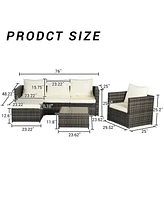 3-Piece Patio Set, Woven L-Shaped Sectional, Sofa, Lounger & Coffee Table