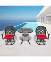 3pc Cast Aluminum Dining Set, 2 Swivel Chairs & 30" Table