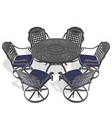 7-Pc Cast Aluminum Dining Set, 6 Swivel Chairs, 47" Round Table