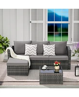 2-Piece Wicker Patio Set, L-Shaped, Ottoman, Lounger Table