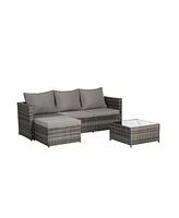 2-Piece Wicker Patio Set, L-Shaped, Ottoman, Lounger Table