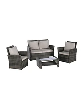4-Piece Outdoor Patio Furniture Set, Rattan Chairs, Glass Table