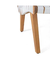 Outdoor Acacia Wood and Rope Weave 3 Piece Chat Set, White and Teak