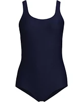 Lands' End Women's Long Tugless Low Leg Ribbed One Piece Swimsuit