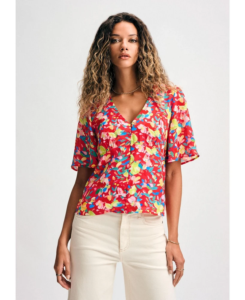 Isaac Mizrahi Women's Flutter Sleeve Button Detail Blouse