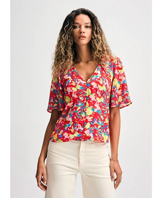 Isaac Mizrahi Women's Flutter Sleeve Button Detail Blouse