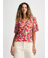 Isaac Mizrahi Women's Flutter Sleeve Button Detail Blouse