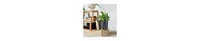 Artisanal Metal Planter – Round Hammered Pot on Wood Arch Stand